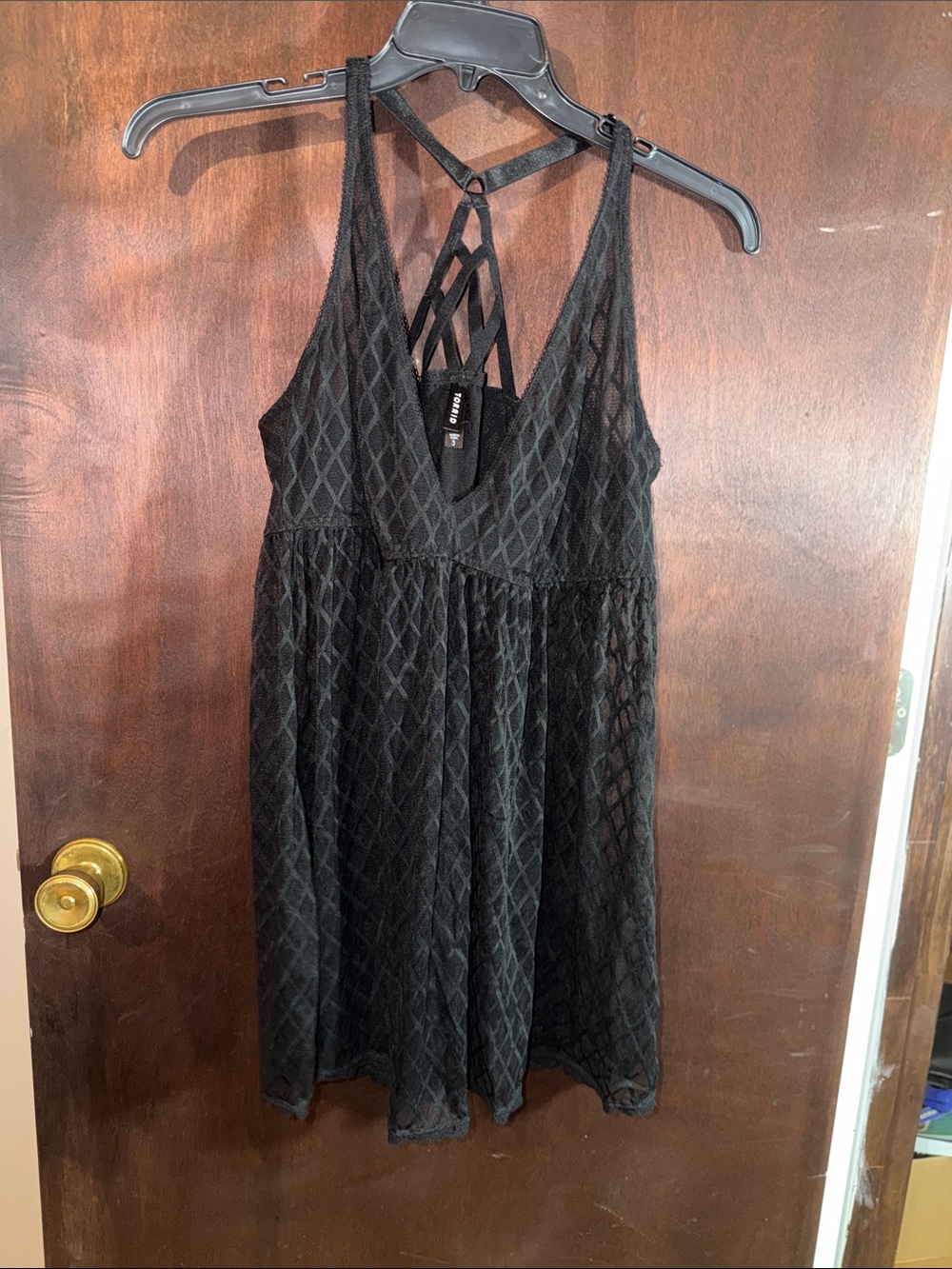 torrid Black Lace-Overlay Mini Chemise with Strappy Back